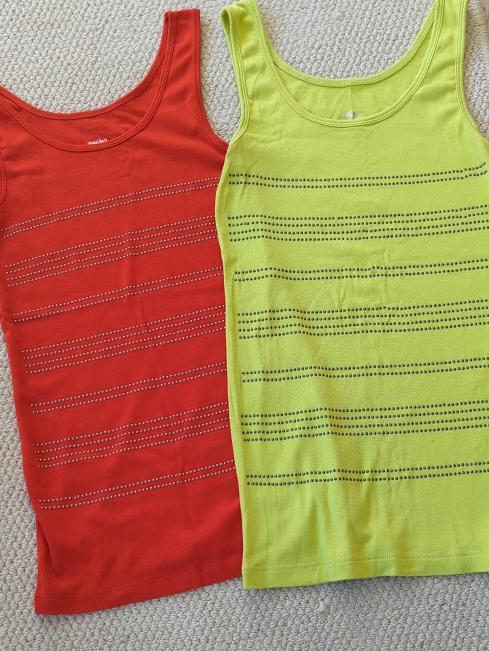 Massimo Neon Lime & Orange Stud-Strip Tank Tops